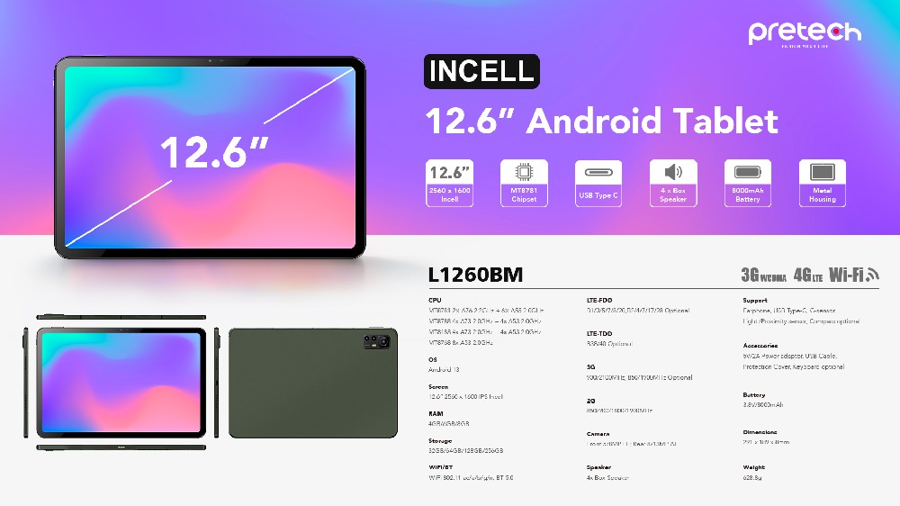 Android Tablet PC 12.6inch 2560x1600 INCELL 8000mAh Big Tablet PC