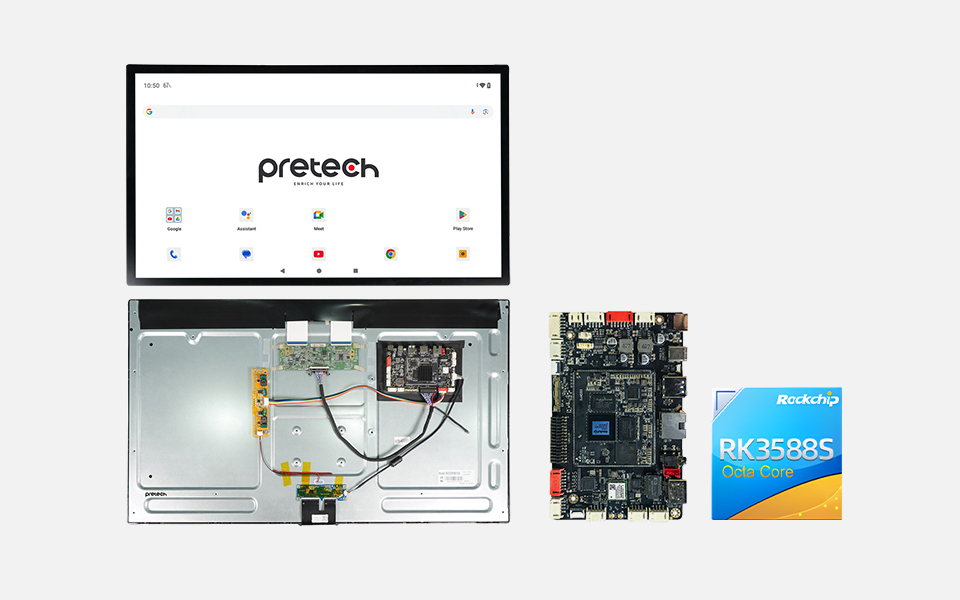 RK3588S SOM and Carrier Board H3588S Assembly with Open Frame Display and Touch Screen for Large-Scale Industry Applications