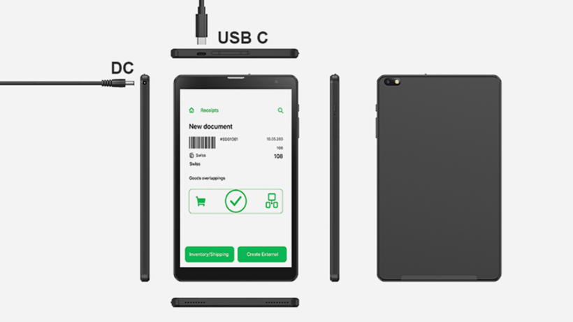 Tablet with USB C and DC in 8-inch