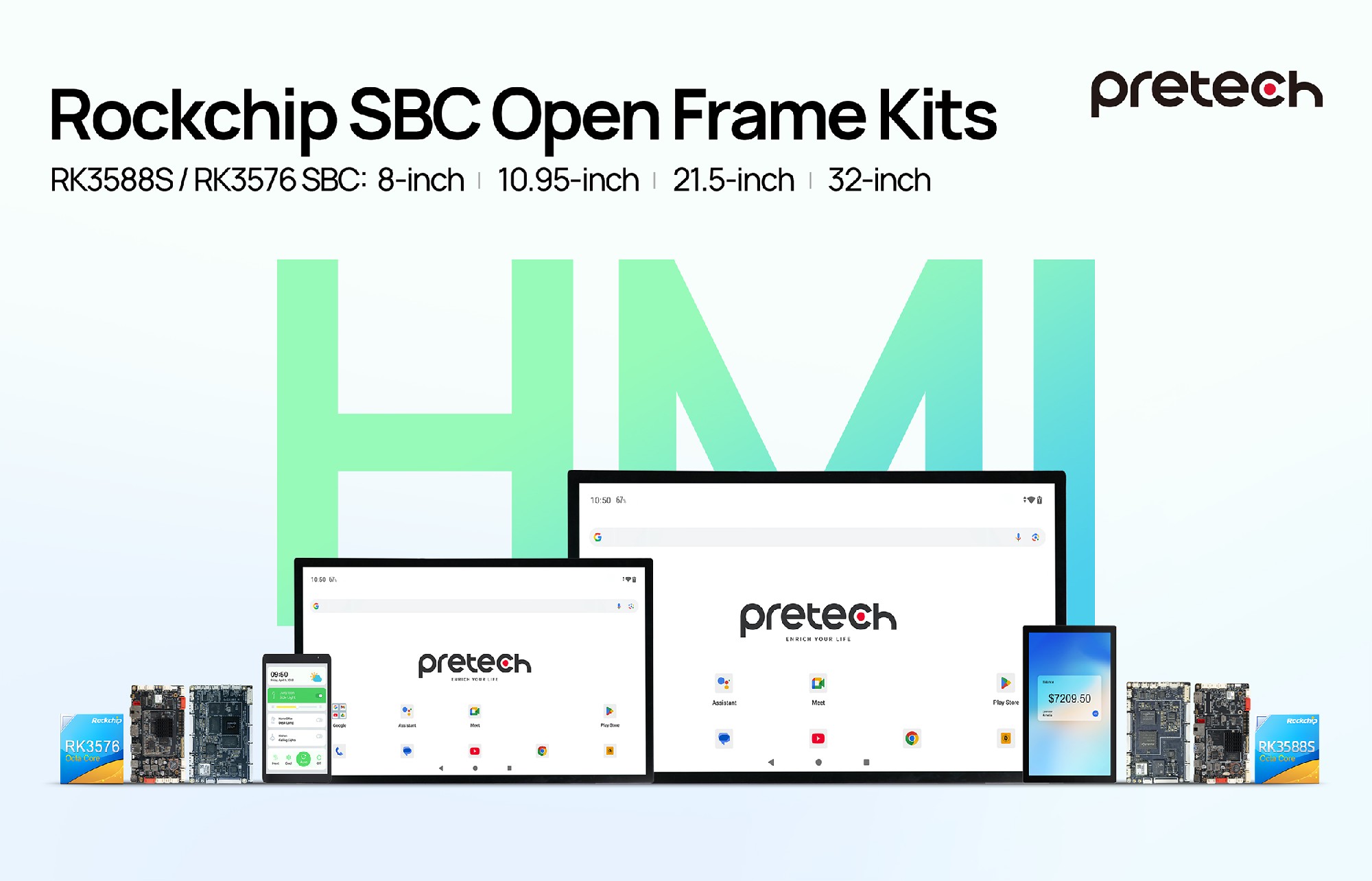 Customized Your Smart Devices with Pretech Rockchip RK3588S/RK3576 HMI Open frame Kits Display Solutions