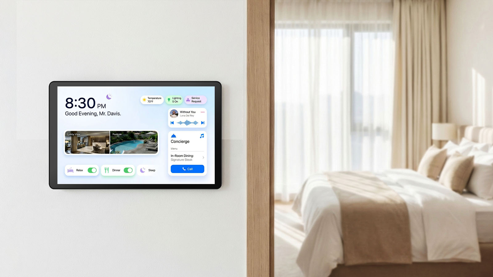 PoE tablet used for hotel and room control