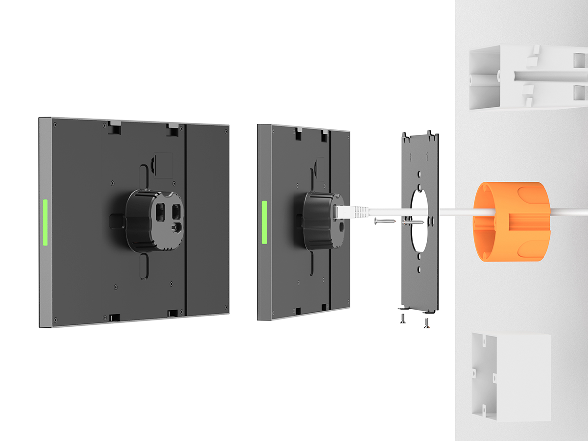 Pretech WP106 mounting bracket, Ethernet cable and wall-box installation structure