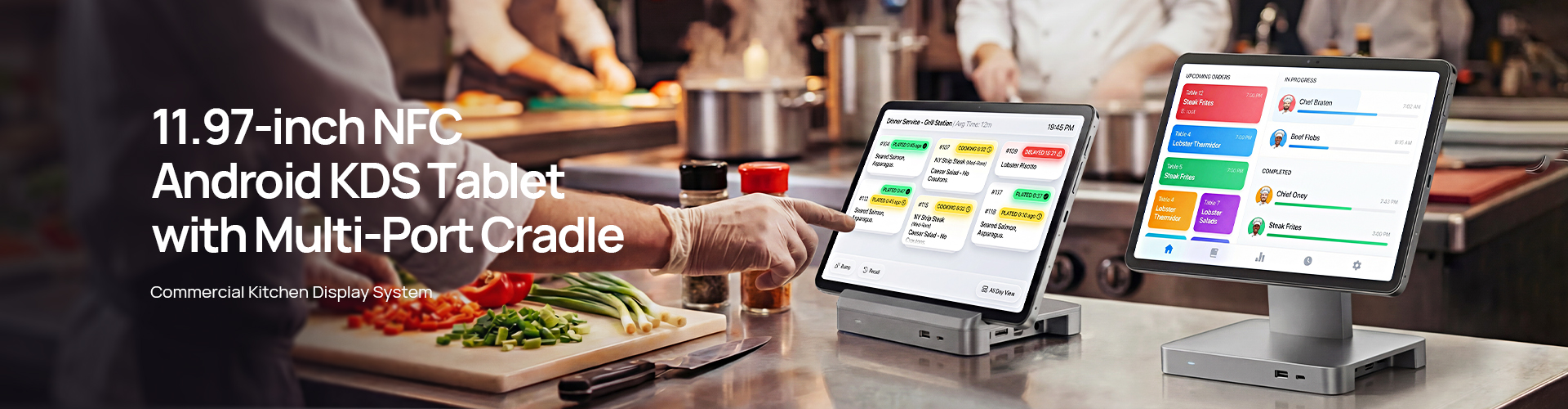 11.97-inch Android KDS Tablet with Multi-Port Cradle & PoE for Commercial Kitchen Display System